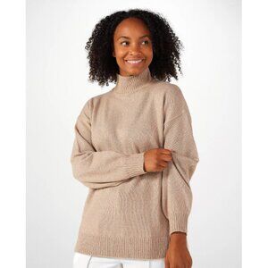 Denim & Co. Women's Ribbed Mock Neck Pullover Jumper Sweater Beige Small NWOT